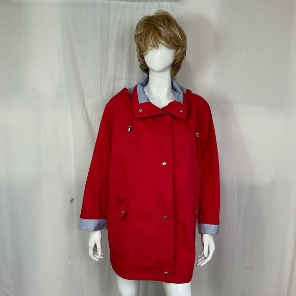 Mackintosh New England Snap Button Detachable Hood Rain Jacket Pea coat Red 1X - Picture 3 of 16
